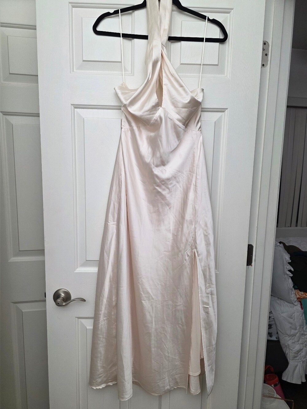 Astr The Label - Halter Satin Maxi Dress - Double Lined - Ivory- Size M
